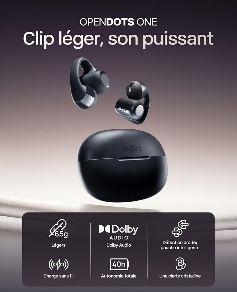 Écouteurs ouverts à clip Shokz OpenDots ONE noir - vue 2