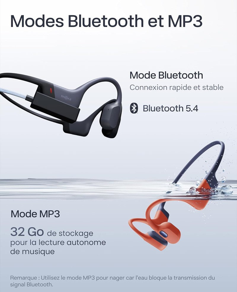 Casque de natation à conduction osseuse Shokz OpenSwim Pro rouge - vue 3